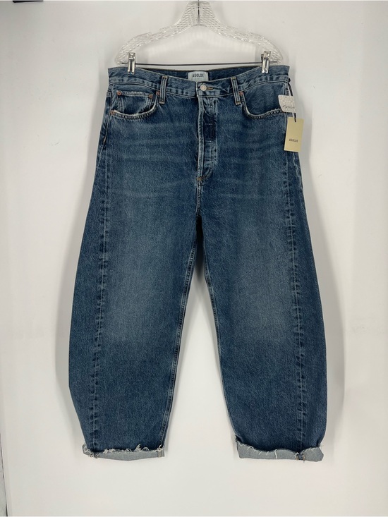Agolde Denim - Agolde Luna Pieced Dark Wash Horseshoe Barrel Denim Jeans in Control 33 NWT